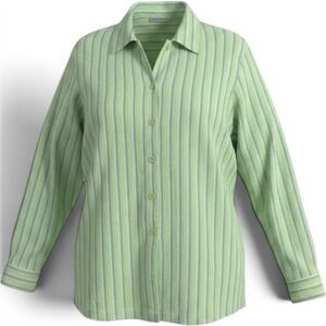 Draper's & Damon's Button Up Womens XL Green Excellent Striped Roll Tab Blouse